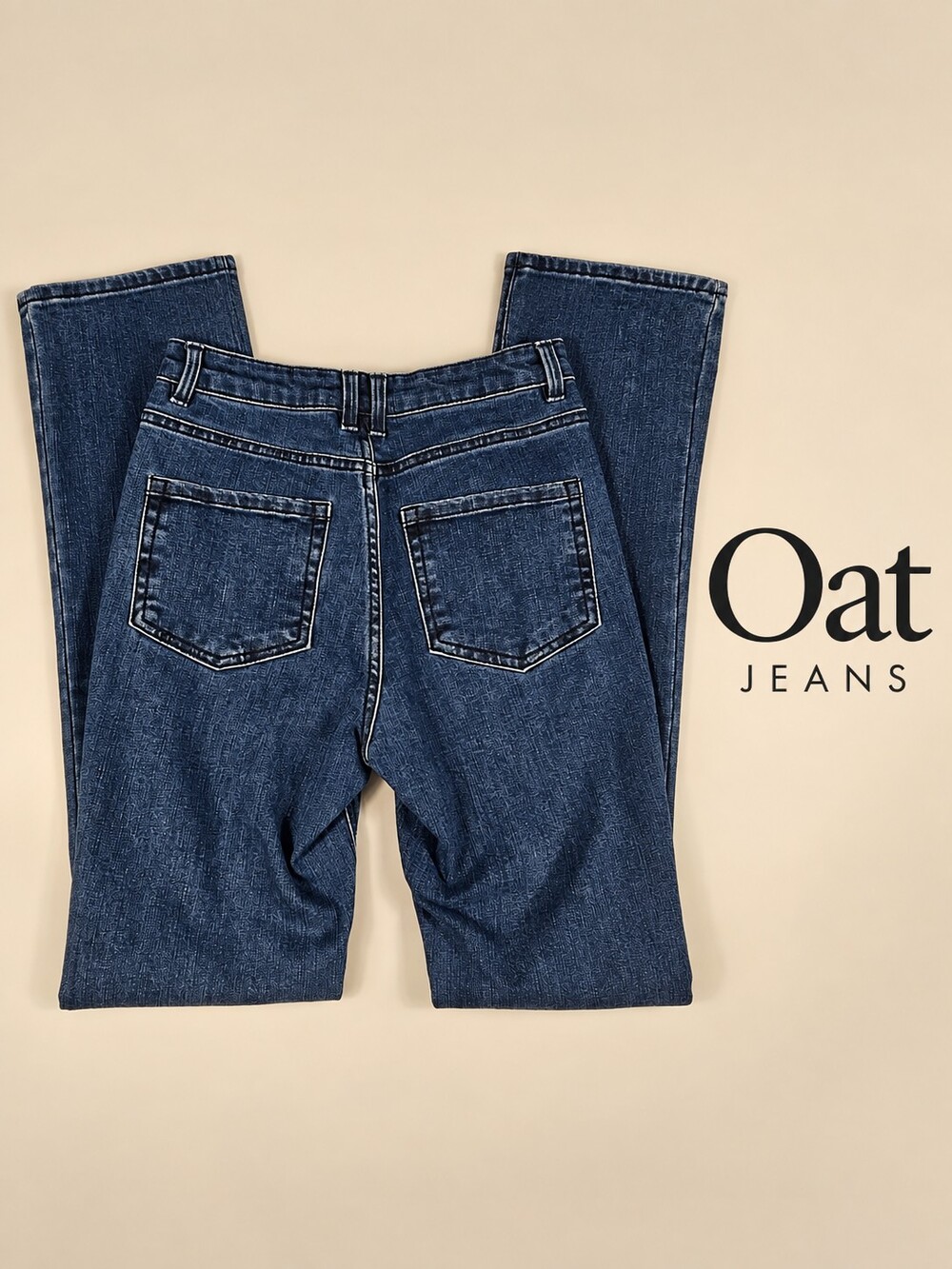 OAT New York High Rise Straight Leg Jeans Size 2/26 Medium Blue Stretch
